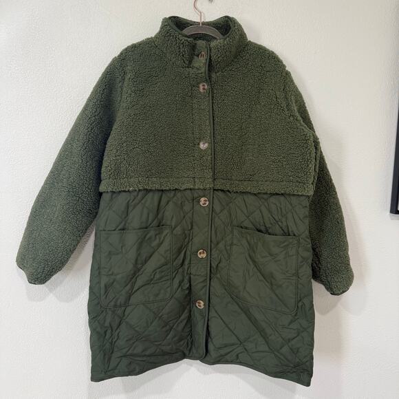 NWT J.Crew Mixed Media Sherpa Coat Jacket in Distressed Fatigue Olive Green XXL - Picture 2 of 9